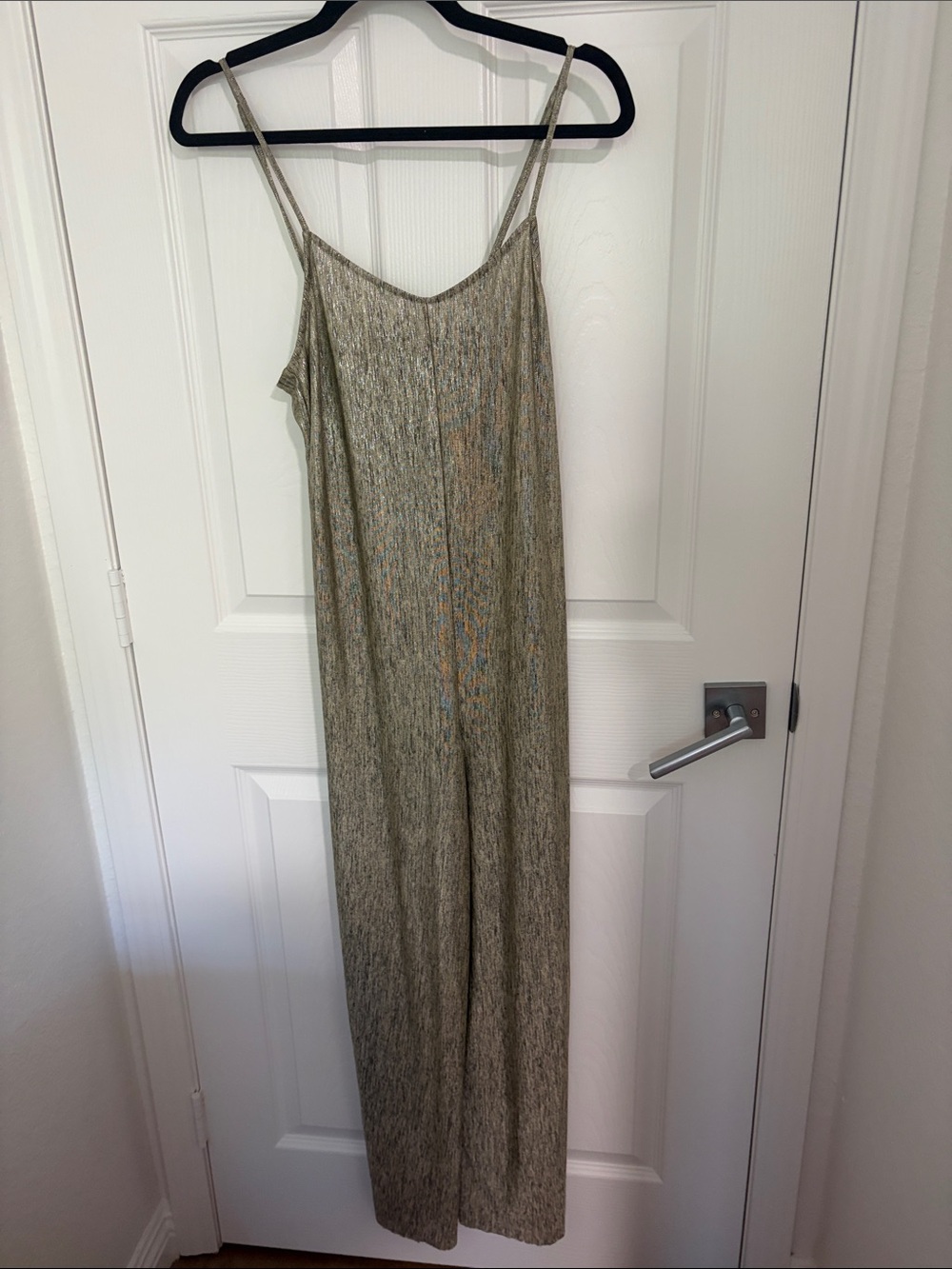 Gold Silver Metallic Spaghetti-Strap Jumpsuit Dress